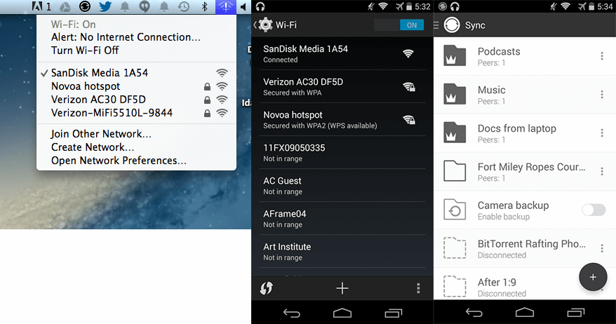 showing the laptop and android device both connected to a local wifi that has no internet connection