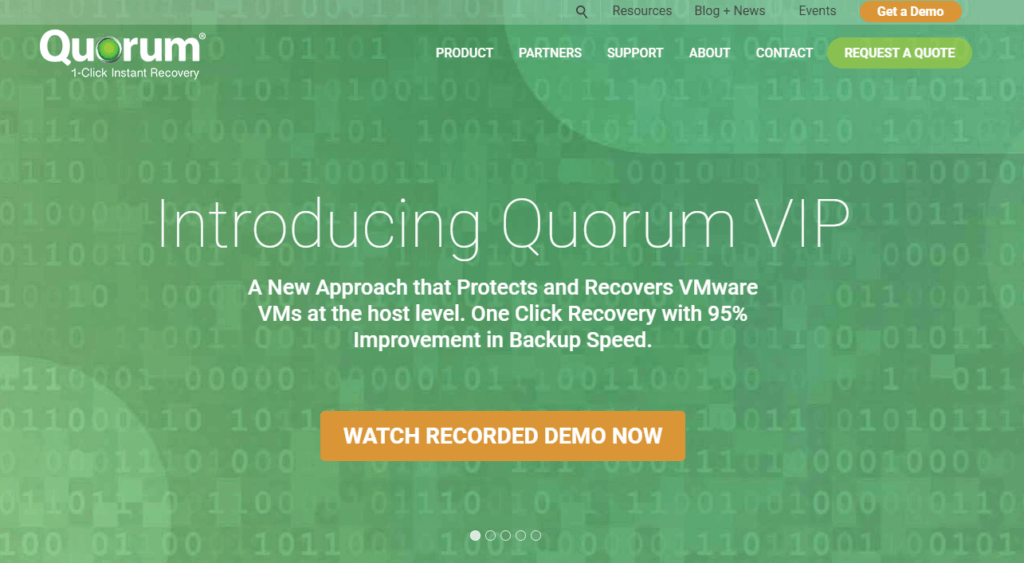 Quorum homepage: Introducing Quorum VIP - A new approach that protects and recovers VMware VMs at the host level.