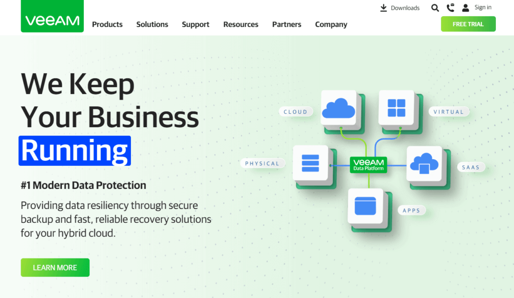 Veeam homepage: We Keep Your Business Running (#1 Modern Data Protection)