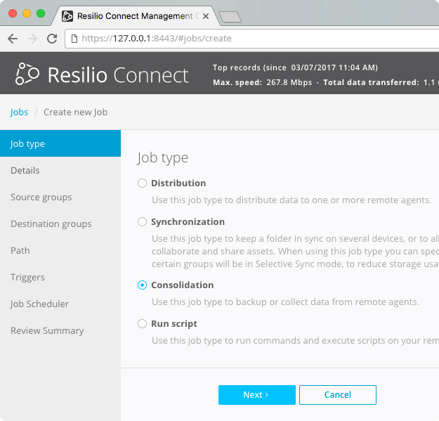 Resilio Connect: Jobs - Job Type (Consolidation)