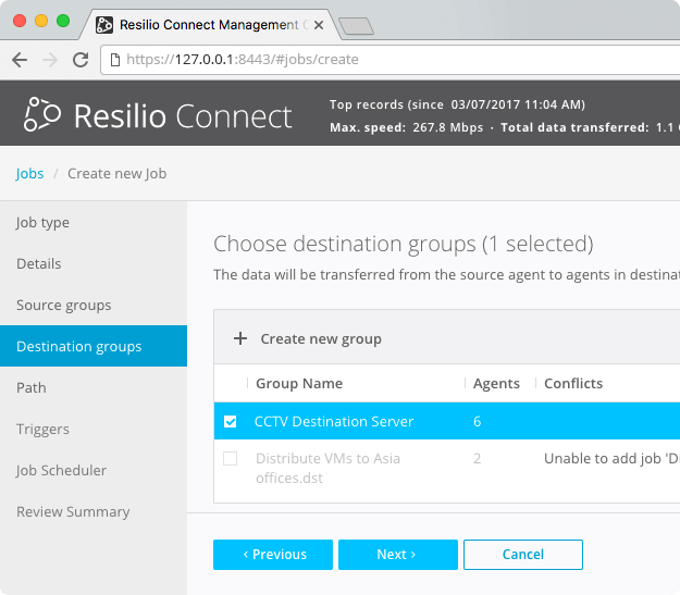 Resilio Connect: Jobs - Destination Group (Choose Destination Group)