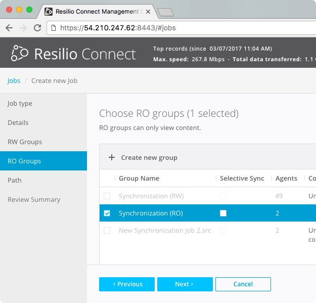 Resilio Connect: Jobs - RO Groups (Choose RO Group)