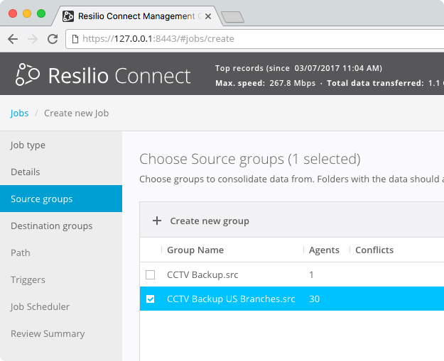Resilio Connect: Jobs - Source Groups (Choose Source Group)