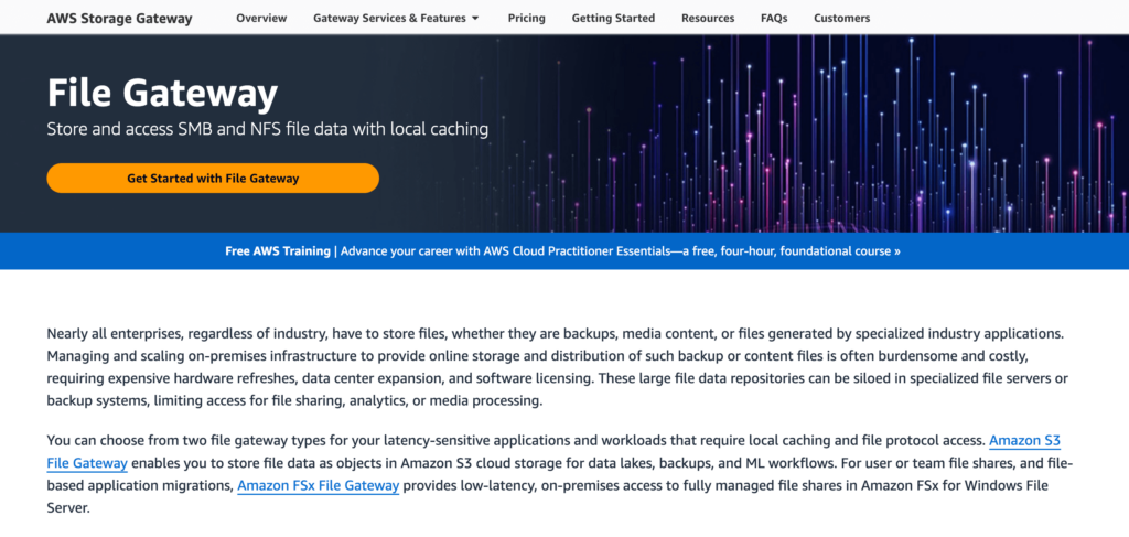 AWS File Gateway homepage: Store and access SMB and NFS file data with local caching
